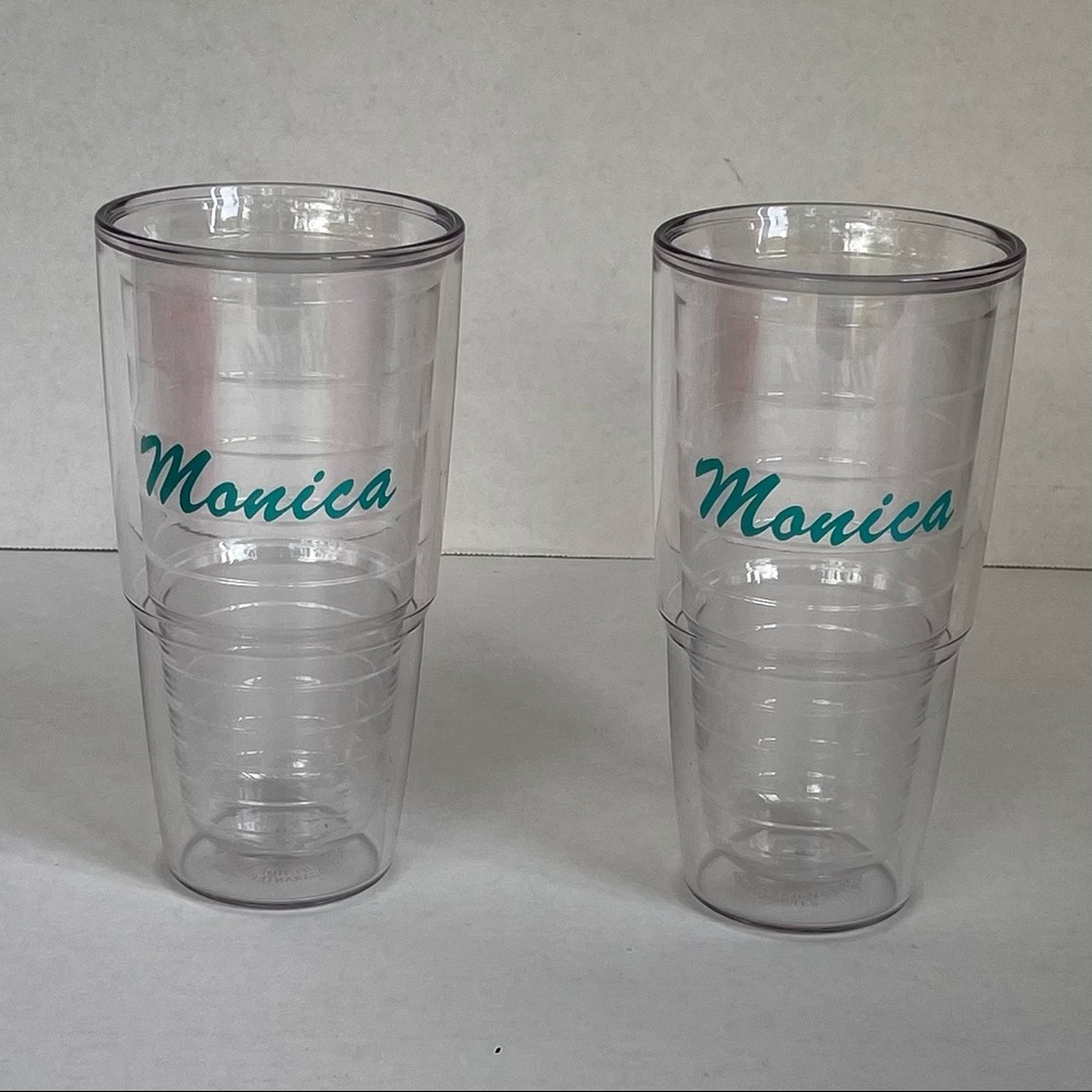 2 Tervis Double Walled Clear Insulated Tumbler Cups - 20 Ounces - Moni…
